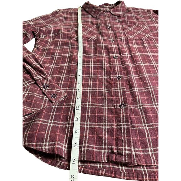 Women's PrAna Button Up Shirt Sz L Burgundy Plaid Lightweight Pockets - Picture 9 of 11